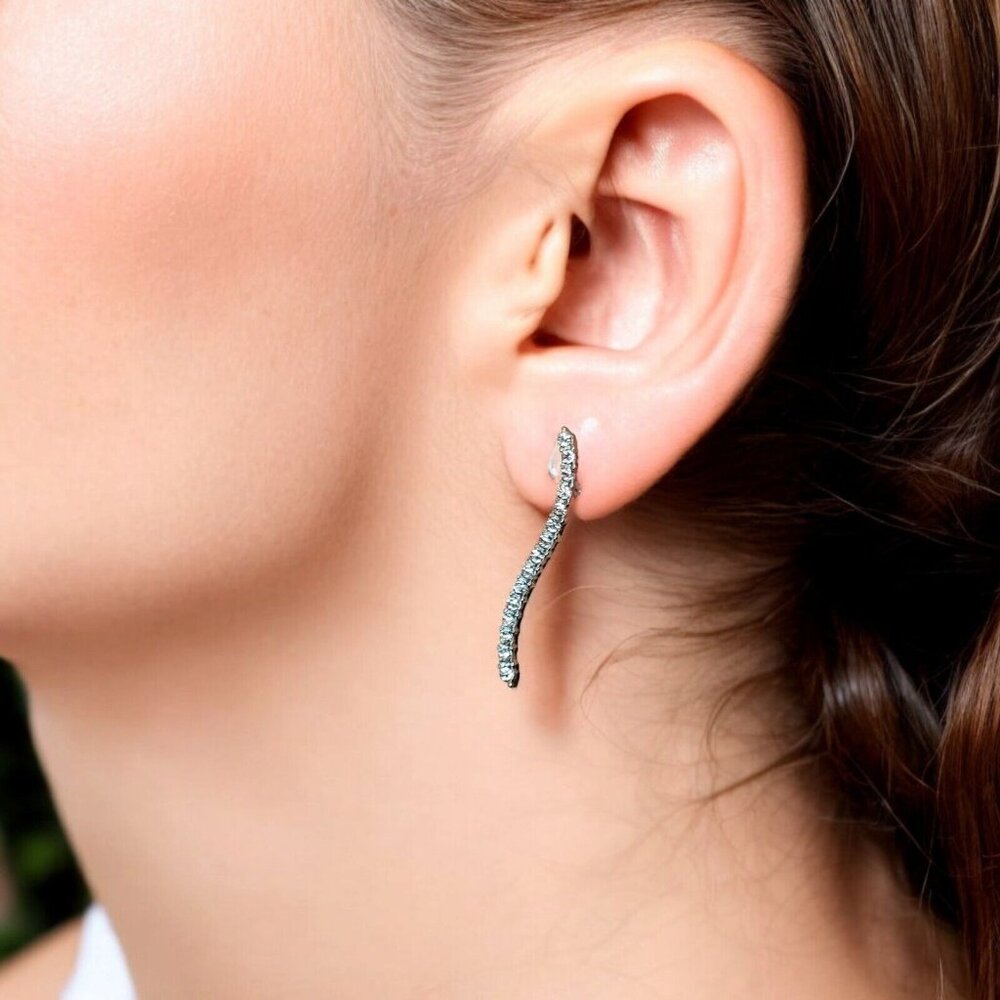 Formal‎ Earrings Imitation Diamond Curve Dangle 1.25" Prom Dance Wedding Bride